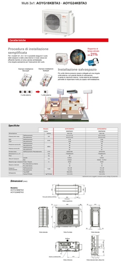 Klimaanlage Fujitsu Trio Split 9+9+9 KV Fußboden AOYG18KBTA3